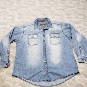 J.L. Powell Shirt Mens XL Blue Pockets Denim Long Sleeve Snap Up